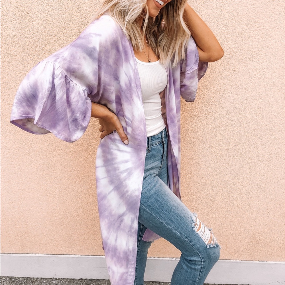 NWT Pink Tie Dye Kimono One Size - Picture 4 of 6